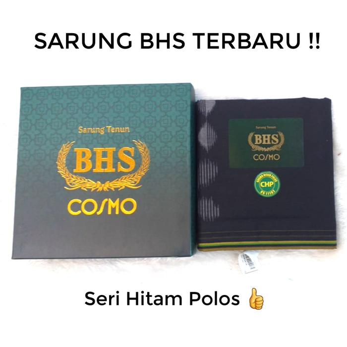 BHS Sarung Tenun Hitam Asli Original Seri COSMO Fashion Muslim Pria Dewasa Aksesoris Pakaian Perleng