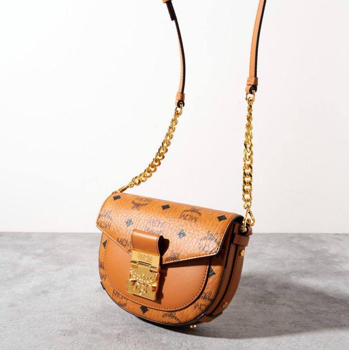 MCM Mini Patricia Round Crossbody Bag in Cognac