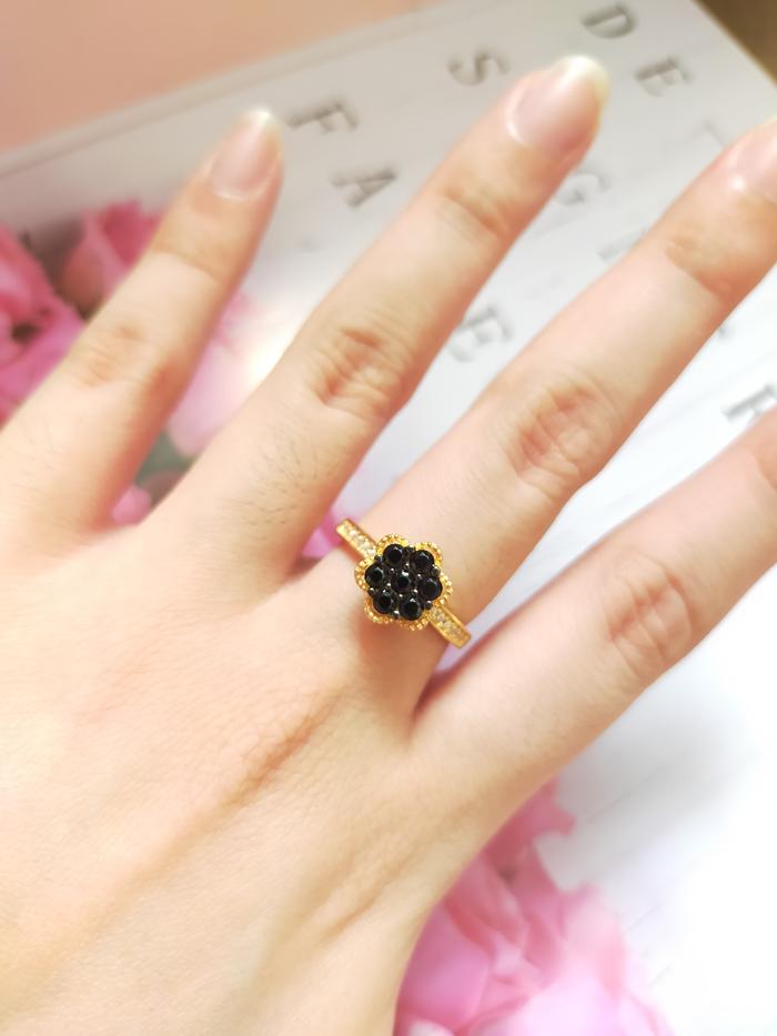 cincin permata hitam fashion cincin emas asli emas kadar muda 375 8k