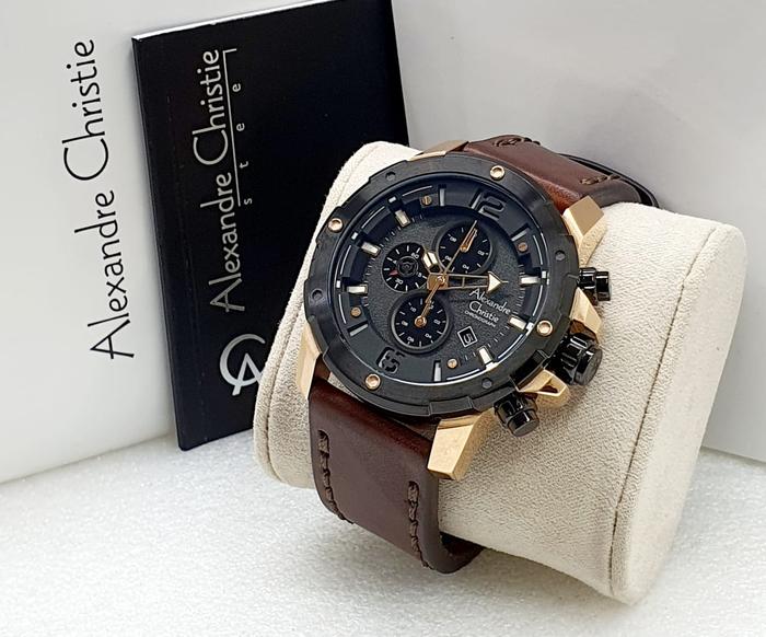 Tangan Pria Alexandre Christie 6410 Tali Kulit Tanggal & Chrono Aktif