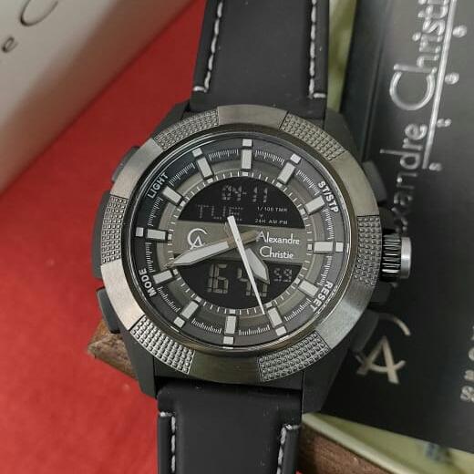 Jam Pria Dual Time ORIGINAL Alexandre Christie ACF 9374 MH Steel