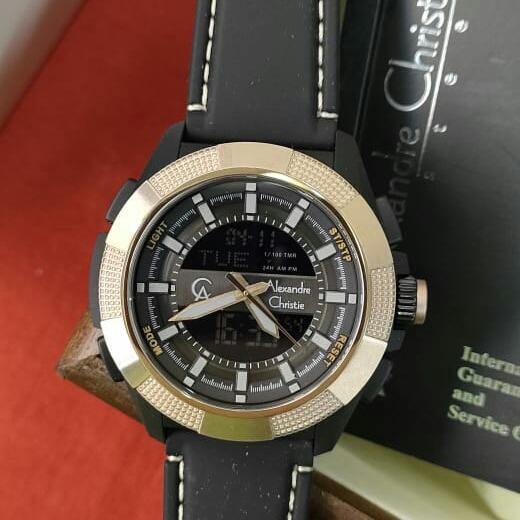 Jam Pria Dual Time ORIGINAL Alexandre Christie ACF 9374 MH All Steel