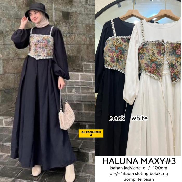 gamis wanita modern haluna maxi3 fab ladyjane adem nyaman dipakai
