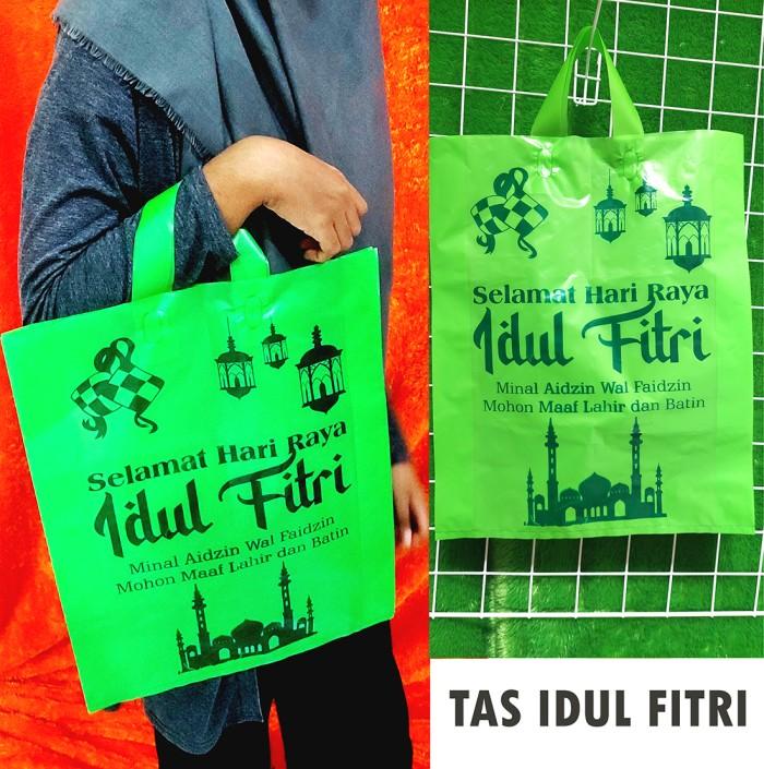 Tas Idul Fitri bahan Plastik Tas Lebaran Hijau Murah Wadah Jajan Tote