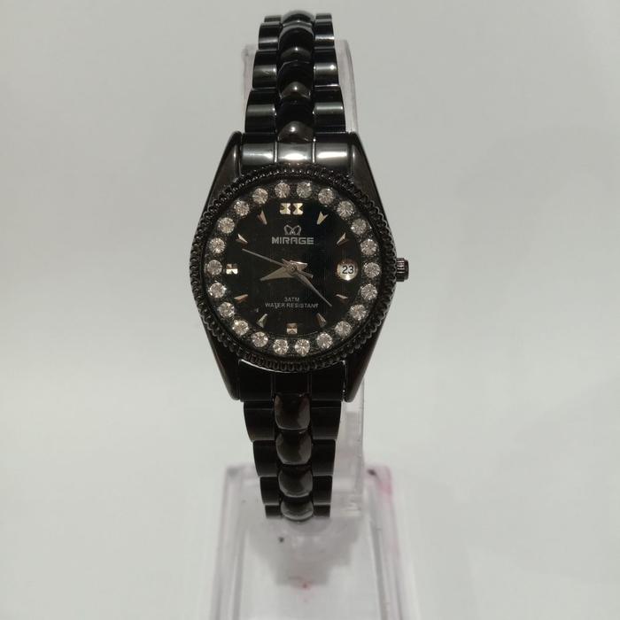 JAM TANGAN MIRAGE 1580 WANITA FULL BLACK ORIGINAL