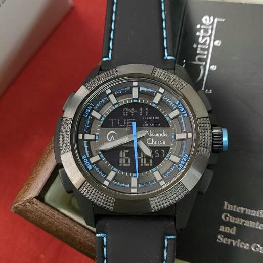 Jam Pria Dual Time ORIGINAL Alexandre Christie ACF 9374 MH Stainless