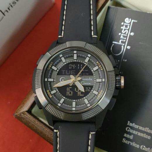 Jam Pria Dual Time ORIGINAL Alexandre Christie ACF 9374 MH Rubber St