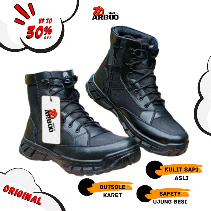 Sepatu ninja pdl safety weba tactical low pendek kulit SAPI ASLI Hitam