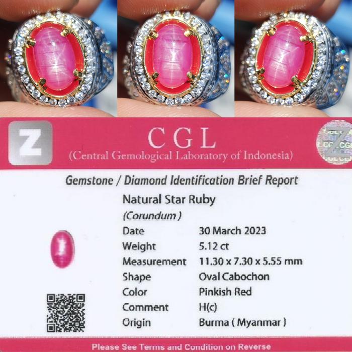 Natural HQ Batu Pinkish Red Star Ruby Burma Birma Myanmar 5.12 Cts