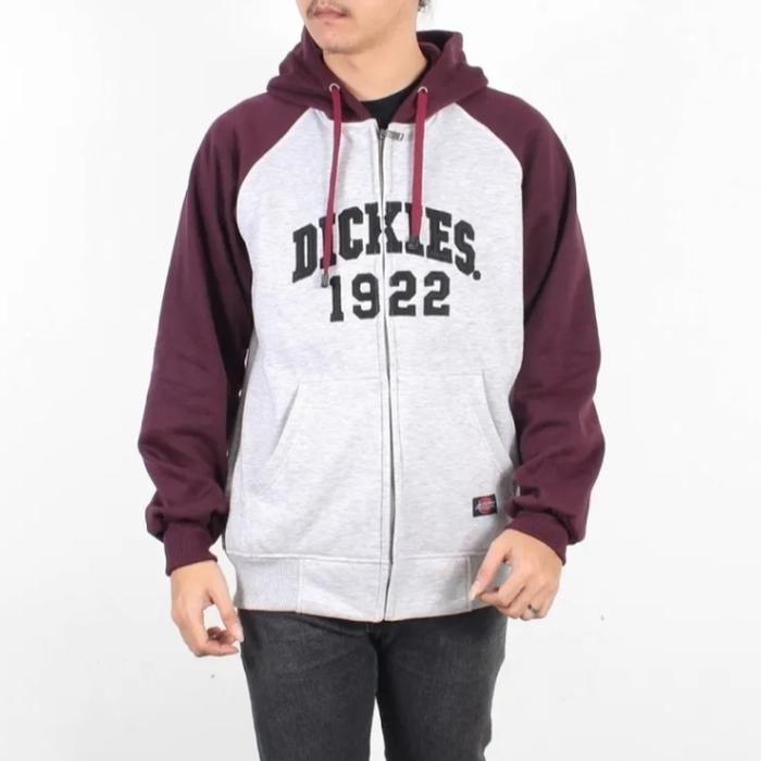 JAKET SWEATER HOODIE ZIPPER DICKIES 1922 FULL BORDIR - BURGUNDY XL