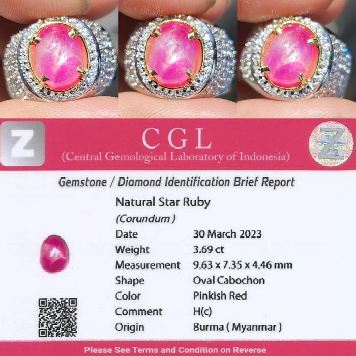 Natural HQ Batu Pinkish Red Star Ruby Burma Birma Myanmar 3.69 Cts