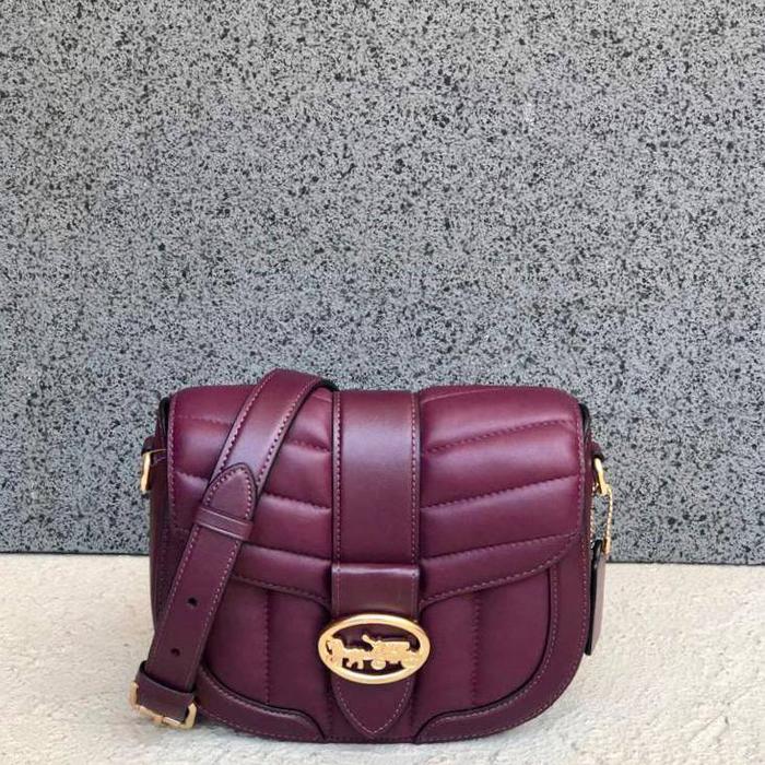 C O A C H georgie saddle quilted puffy boysenberry size 21x7x18