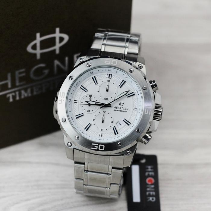 Hegner 1684 jam tangan pria sporty chronograph all stainless steel tali rantai sport original Watche