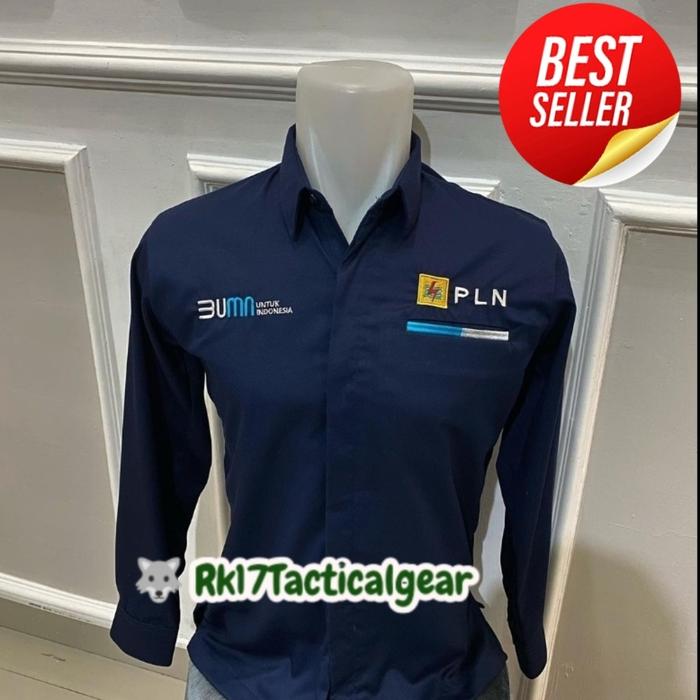BAJU SERAGAM BUMN PLN NAVY | KEMEJA PANJANG| PENDEK BUMN PUTIH Kancing dalam  Kantong1  Logo PLN , k
