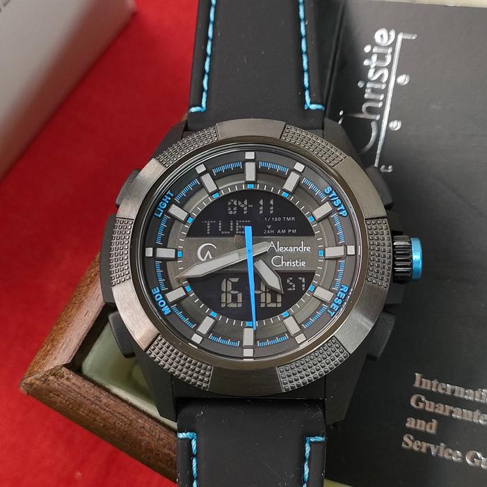 Jam Pria Dual Time ORIGINAL Alexandre Christie ACF 9374 MH Stainless