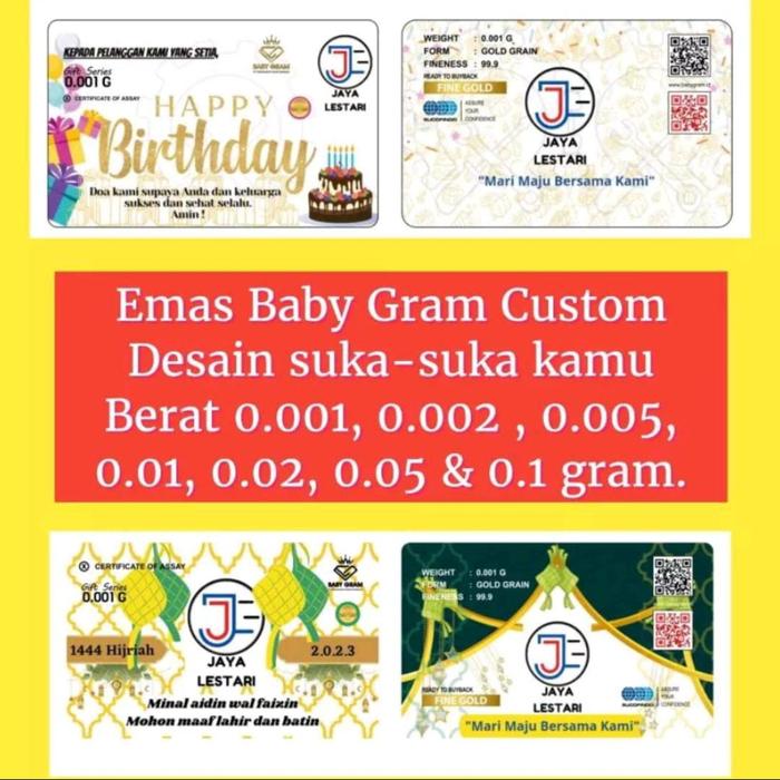 Souvenir / Kado Emas Custom Baby Gram 0.001, 0.002, 0.005 - 0.1gram