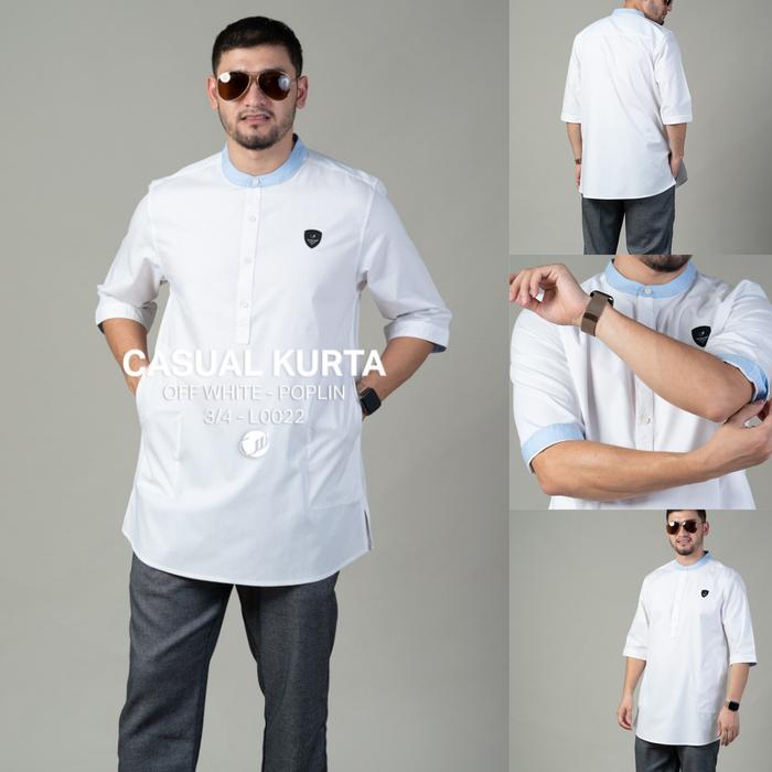 SAMASE CASUAL KURTA 3/4 PUTIH L0022 BAJU KOKO MUSLIM DEWASA PREMIUM