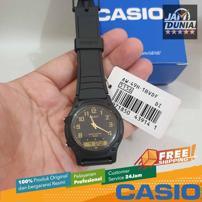 JAM TANGAN PRIA CASIO ORIGINAL ANALOG DIGITAL HITAM RESIN AW-49H-1B CASIO AW 49H 1B CASIO AW49