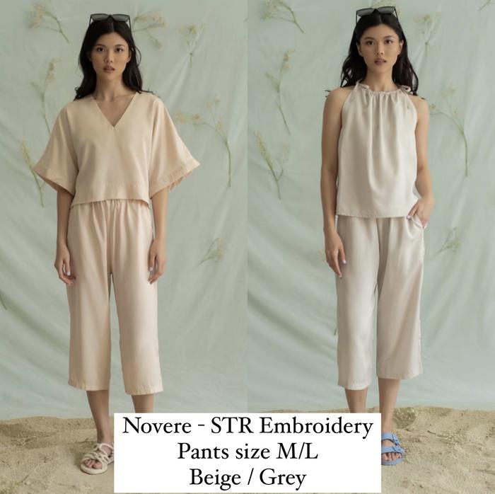 Novere x antidot studio - STR Embroidery Pants M/L in Beige / Grey