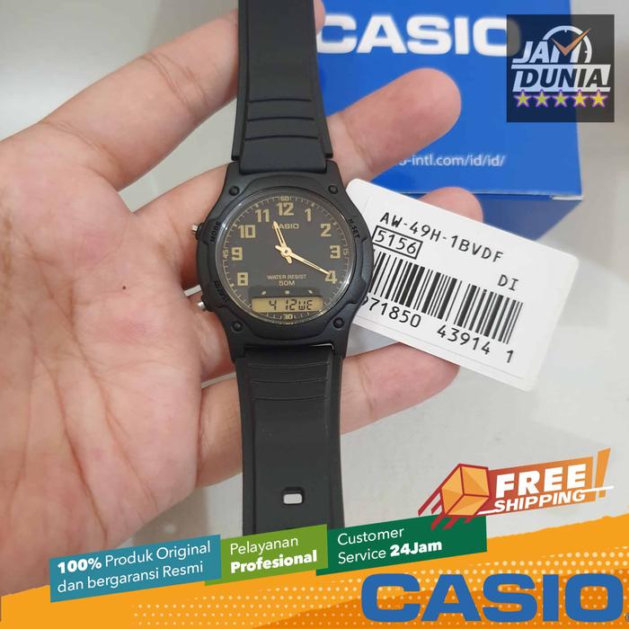 JAM TANGAN PRIA CASIO ORIGINAL ANALOG DIGITAL HITAM RESIN AW-49H-1B CASIO AW 49H 1B CASIO AW49