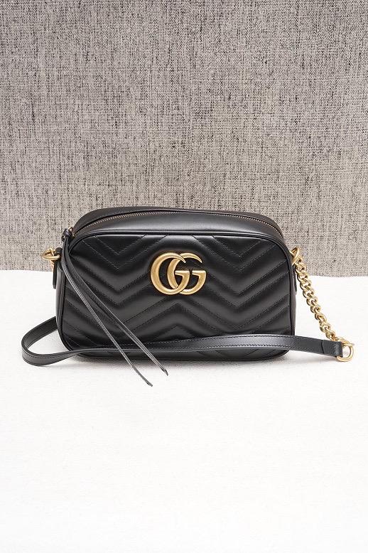 GUCCI Small GG Marmont Zipper Shoulder Bag in Black GHW