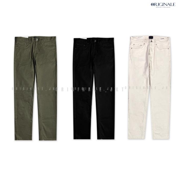 HM Celana Pria Regular Fit Cotton Twill Trousers Stretch Straight Fit dengan Kantong Depan dan Belak
