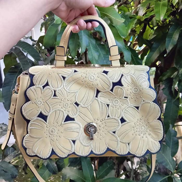 Second - tas branded - Dissona - kuning lemon, kulit asli, lengkap tag
