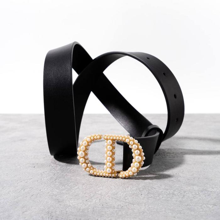 CHRISTIAN DIOR 30 montaigne pearl reversible belt 35mm Black