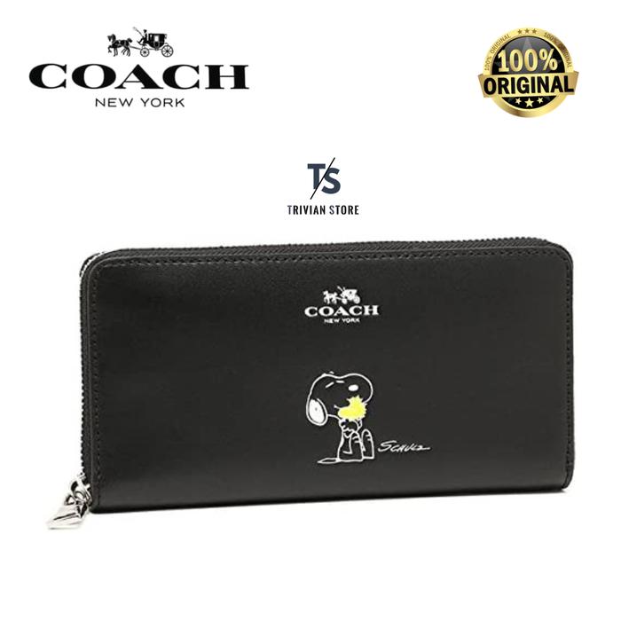 Coach x Peanuts Snoopy Accordion Zip Long Wallet Calf Leather ORIGINAL