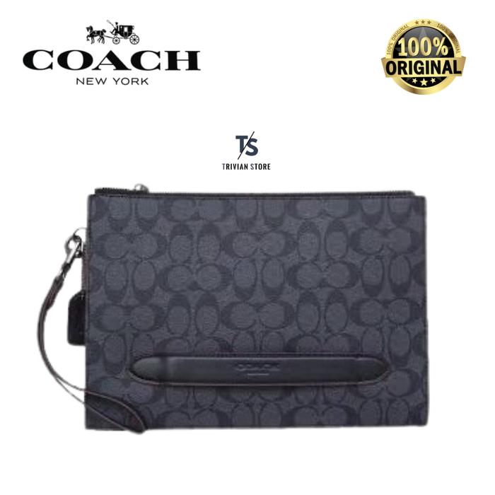 Coach Men Structured Clutch Pouch Signature Black ORIGINAL