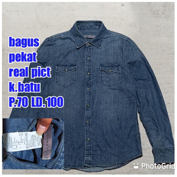 kemeja jeans pria laki-laki cowok Giordano