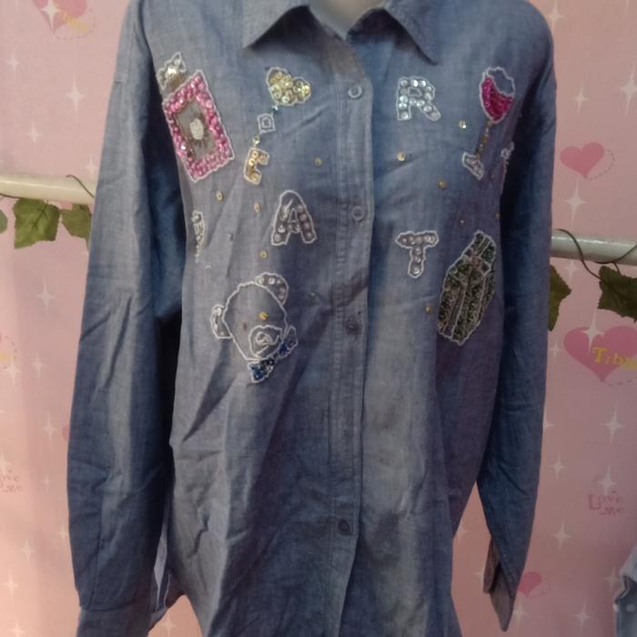 thrift/ preloved kemeja denim payet