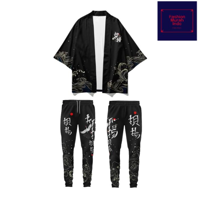 Kimono jepang korea pria wanita set setelan celana jogger street style