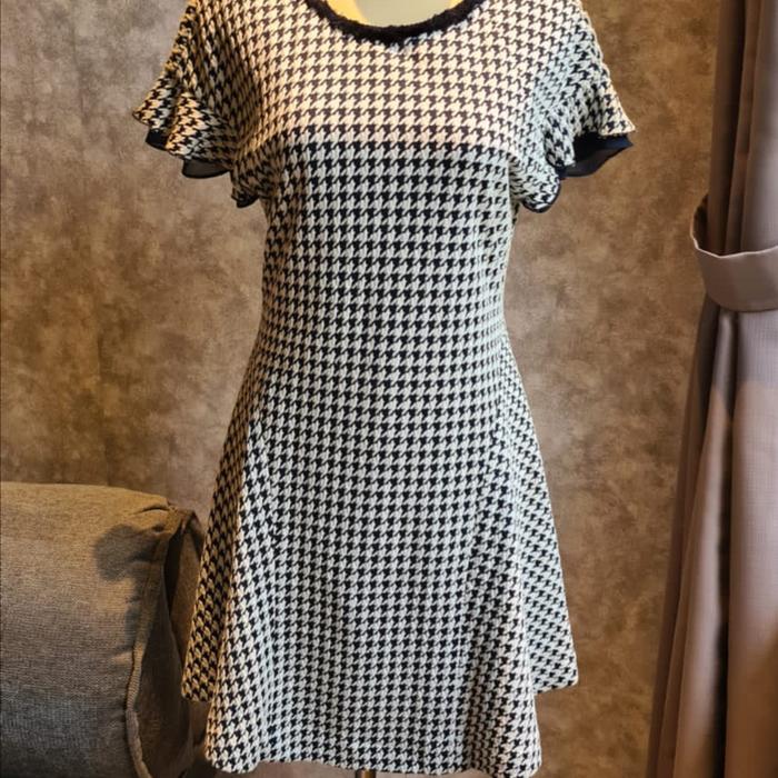 Preloved Houndstooth Dress Tasse Tasse Japan Black & White