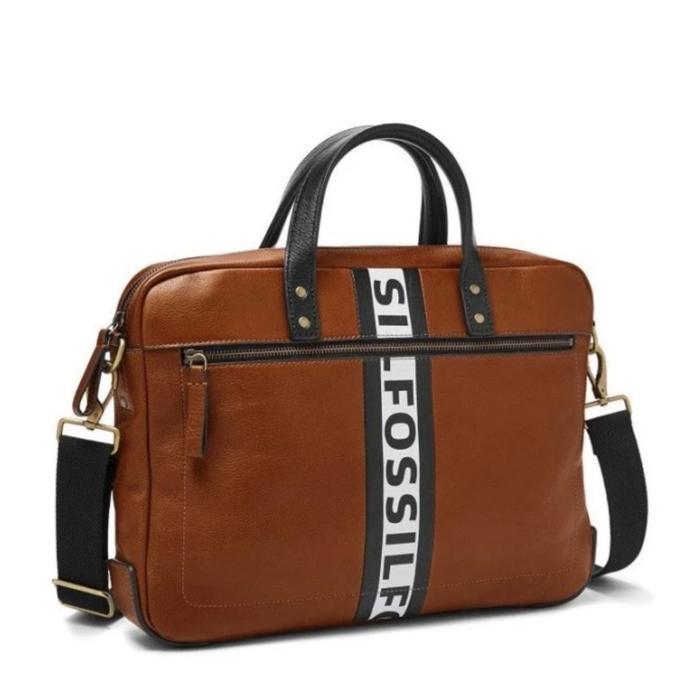 Fossil Preloved Tas Haskell Briefcase Brown Cognac