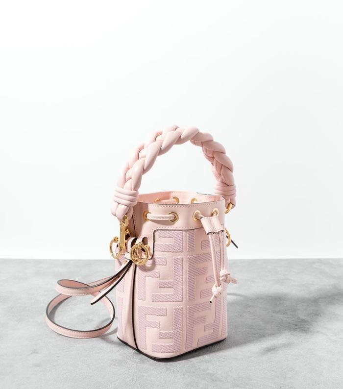 FENDI Mini mon tressor FF logo canvas Light Pink