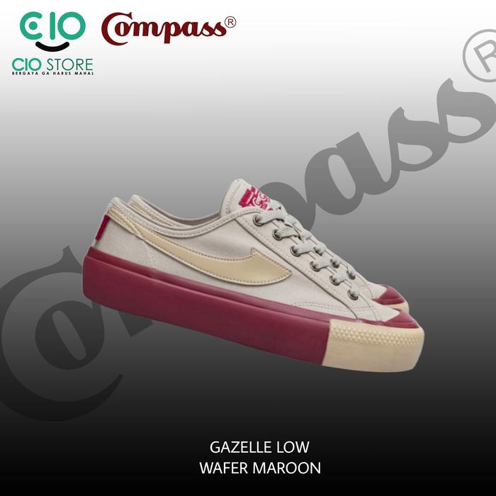 Sepatu Compass Gazelle Low Wafer Maroon Sneakers casual pria wanita