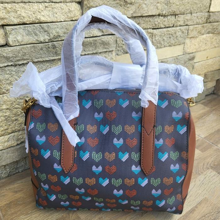 tasFOSSIL Sydney satchel navy multi hearts