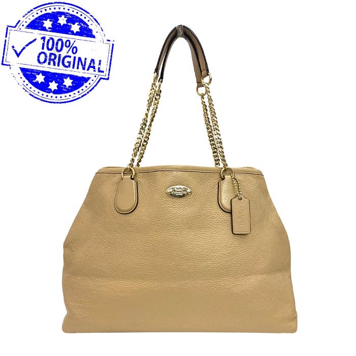 Preloved Coach Chain Tan Leather Tote Bag