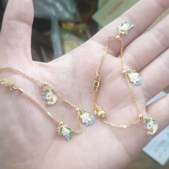 gelang anak balita kuda pony unicorn rantai italy emas asli 375 8k