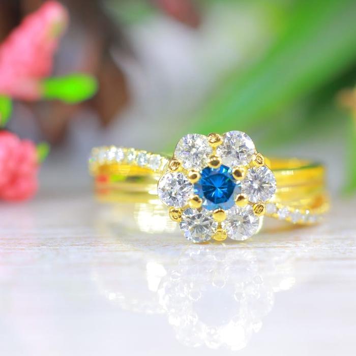 natural berlian fancy blue berlian eropa ring emas kuning