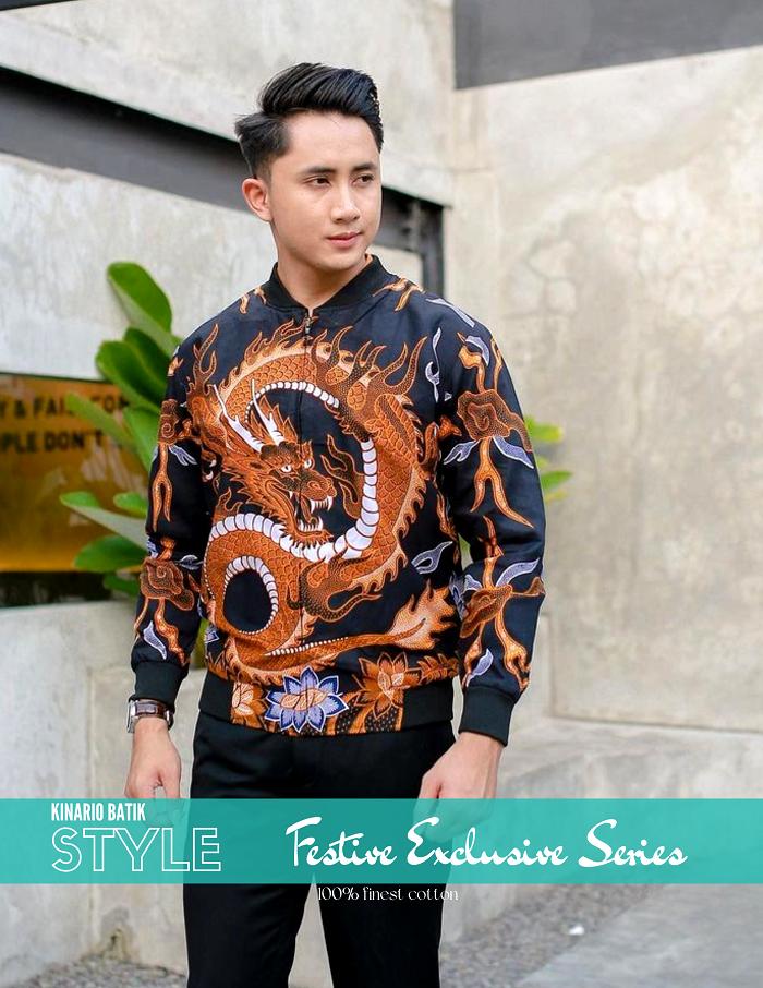 Jaket batik pria Kinario jaket bomber batik kombinasi Naga Bantala