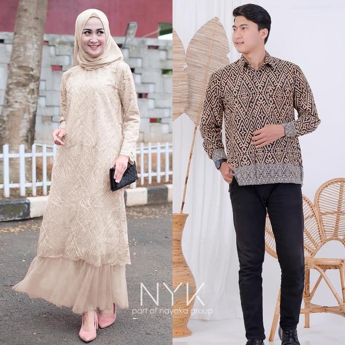 BATIK COUPLE GAMIS ARSYA - MAXI COUPLE TULLE MUTIARA - BAJU COUPLE