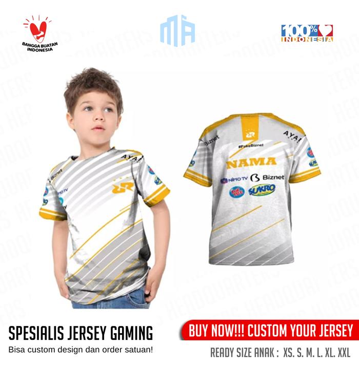 Kaos Jersey Anak Gaming RRQ White 1 Esports custom Full Printing Nama