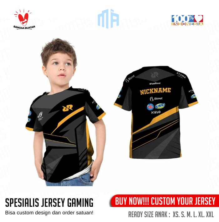Kaos Jersey Anak Gaming RRQ 1 Esports custom Full Printing Nama