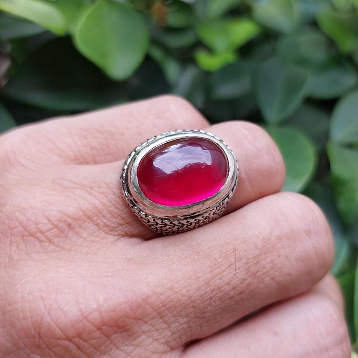 Cincin Pria Batu Permata Merah Siam Bangkok Asli