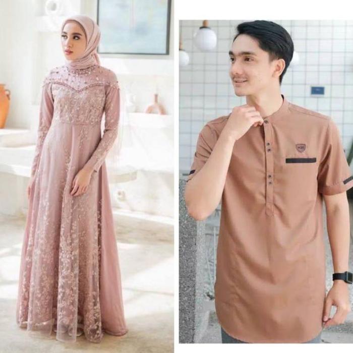 COUPLE GAMIS KOKO LEBARAN PASANGAN SARIMBIT 2023 GAMIS BRUKAT BROKAT