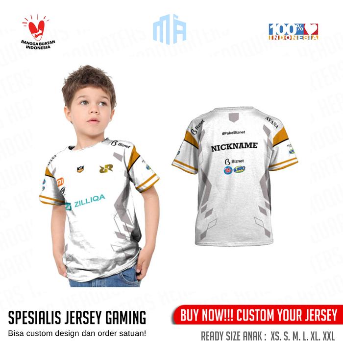 Kaos Jersey Anak Gaming RRQ 3 Esports custom Full Printing Nama