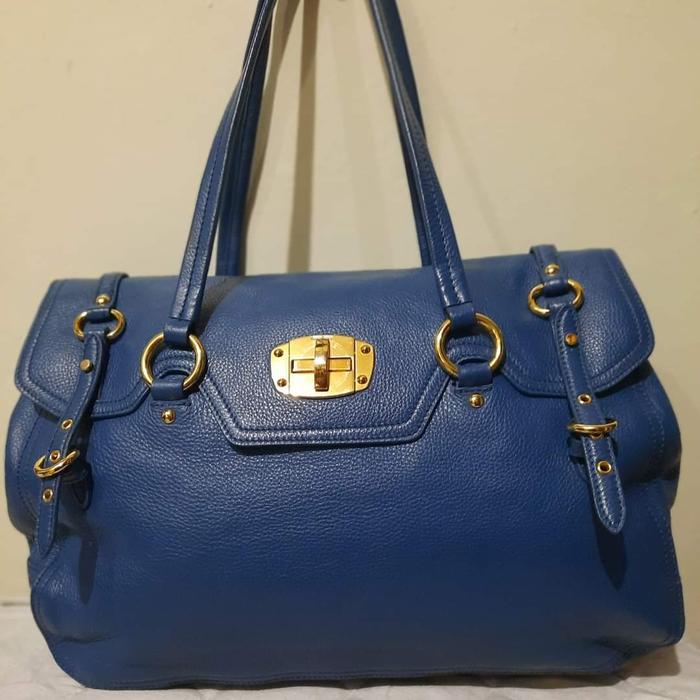 Second -tas branded - MiuMiu - biru, kulit asli,size besar,lengkap tag