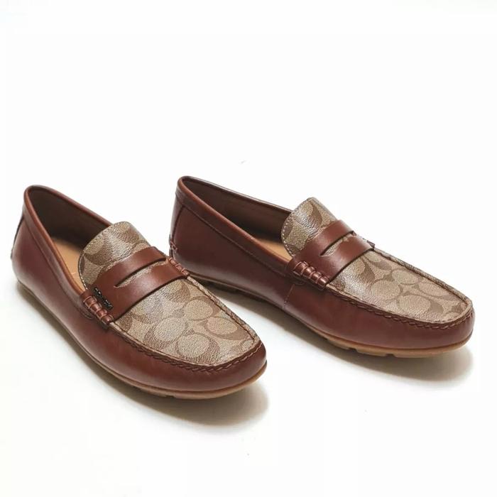 Sepatu Pria COACH MOTT DRIVER SIGNATURE COATED CANVAS LEATHER KHAKI